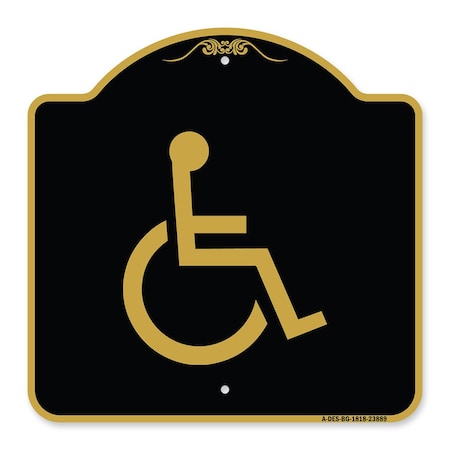 Designer Series Sign Large Handicapped Symbol, Black & Gold Aluminum Architectural Sign